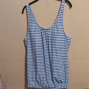 White and Blue Ribbed Sleeveless Tank Top